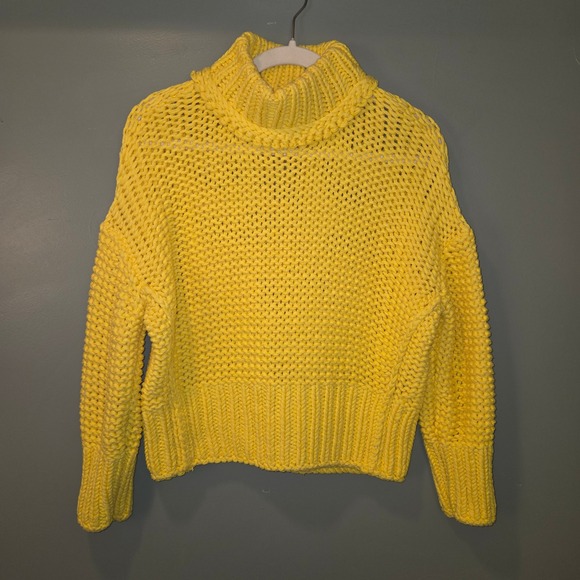 Free People Sweaters - Free People Women's My Only Sunshine Sweater Chunky Knit Turtleneck, Yellow